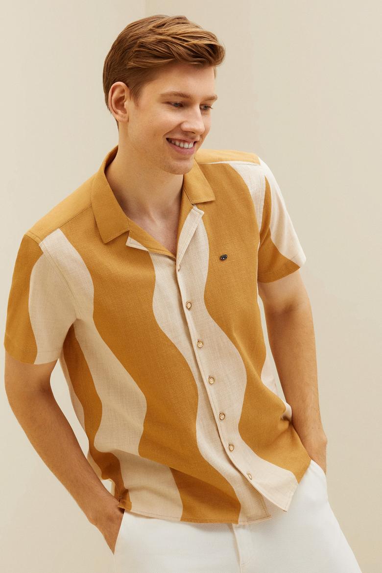 Erkek Camel Kısa Kollu Gömlek
