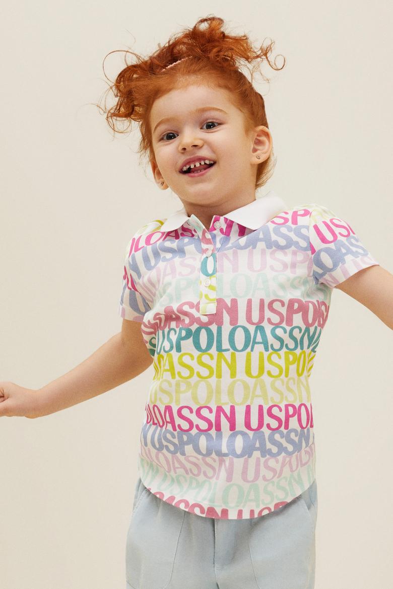 Kız Çocuk Beyaz Polo Yaka Tişört