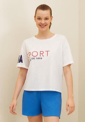 Kadın Beyaz Bisiklet Yaka Tişört - 50264171019