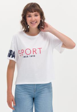 Kadın Beyaz Bisiklet Yaka Tişört - 50264171019