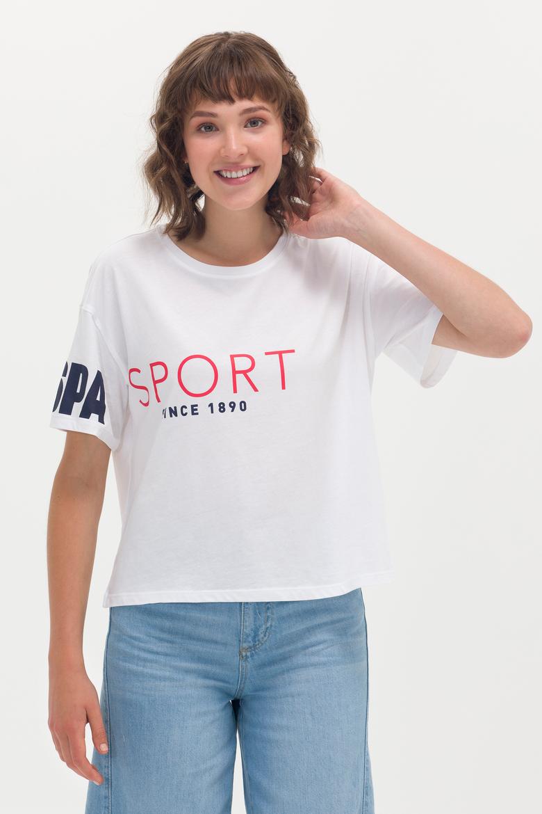 Kadın Beyaz Bisiklet Yaka Tişört - 50264171019