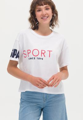 Kadın Beyaz Bisiklet Yaka Tişört - 50264171019