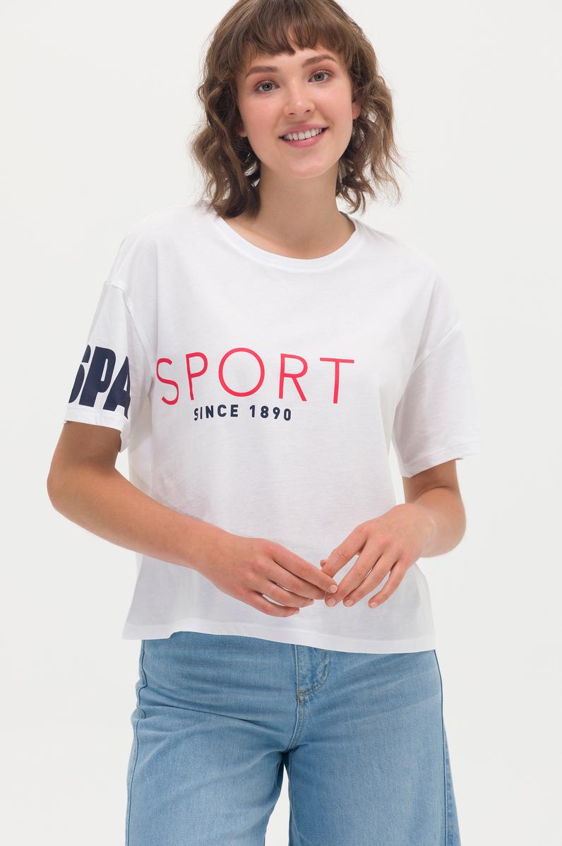 Kadın Beyaz Bisiklet Yaka Tişört