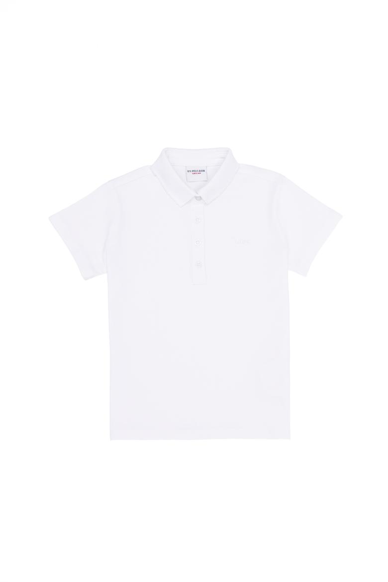 Kız Çocuk Beyaz Basic Polo Yaka Tişört