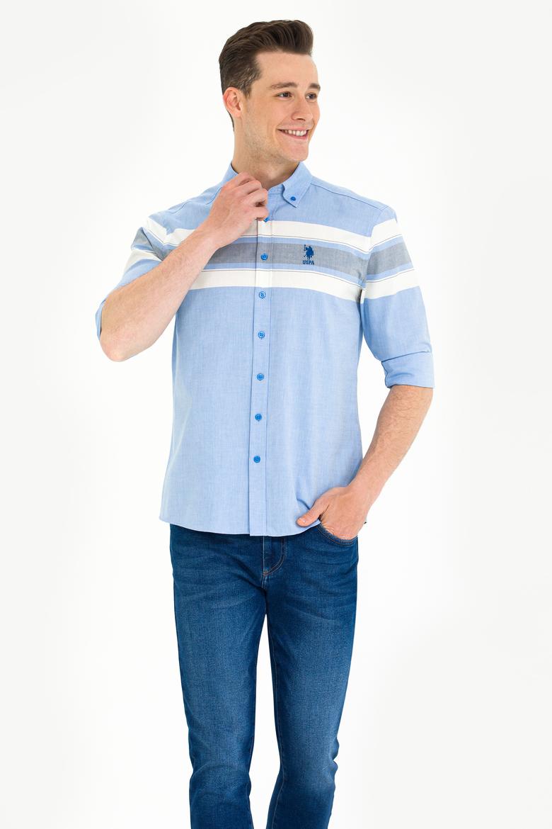 Erkek Saks Uzun Kollu Gömlek