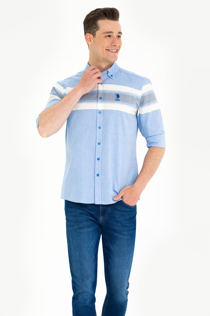 Erkek Saks Uzun Kollu Gömlek