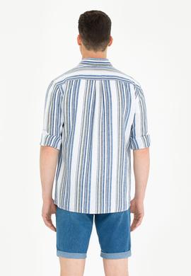 Erkek Saks Çizgili Beyaz Gömlek - 50270272009
