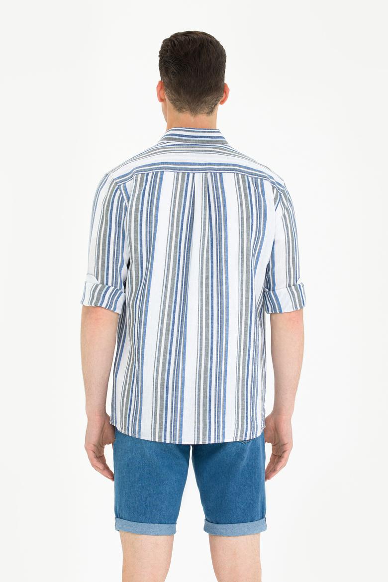 Erkek Saks Çizgili Beyaz Gömlek - 50270272009