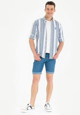 Erkek Saks Çizgili Beyaz Gömlek - 50270272009