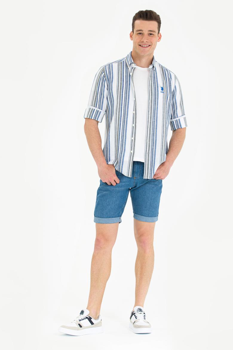 Erkek Saks Çizgili Beyaz Gömlek - 50270272009