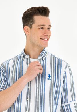 Erkek Saks Çizgili Beyaz Gömlek - 50270272009