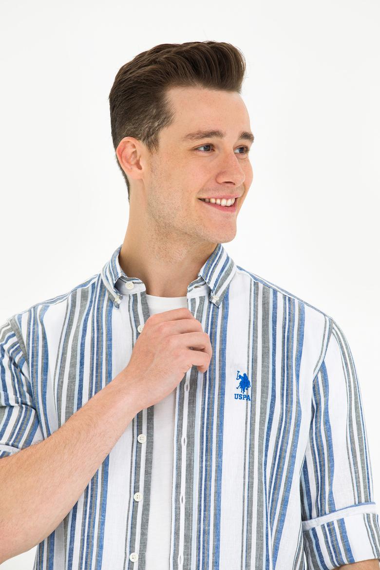 Erkek Saks Çizgili Beyaz Gömlek - 50270272009