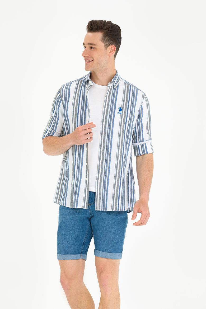 Erkek Saks Çizgili Beyaz Gömlek - 50270272009