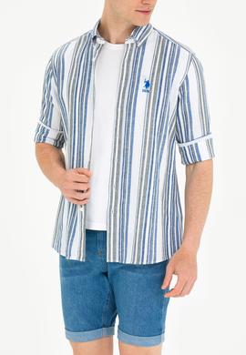 Erkek Saks Çizgili Beyaz Gömlek - 50270272009