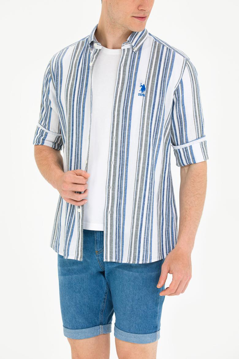 Erkek Saks Çizgili Beyaz Gömlek - 50270272009