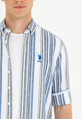 Erkek Saks Çizgili Beyaz Gömlek - 50270272009