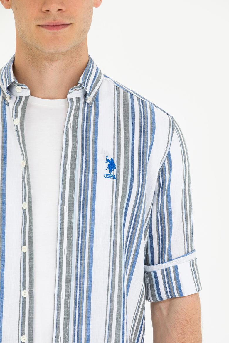 Erkek Saks Çizgili Beyaz Gömlek - 50270272009