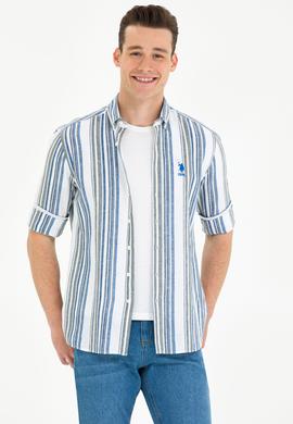 Erkek Saks Çizgili Beyaz Gömlek - 50270272009