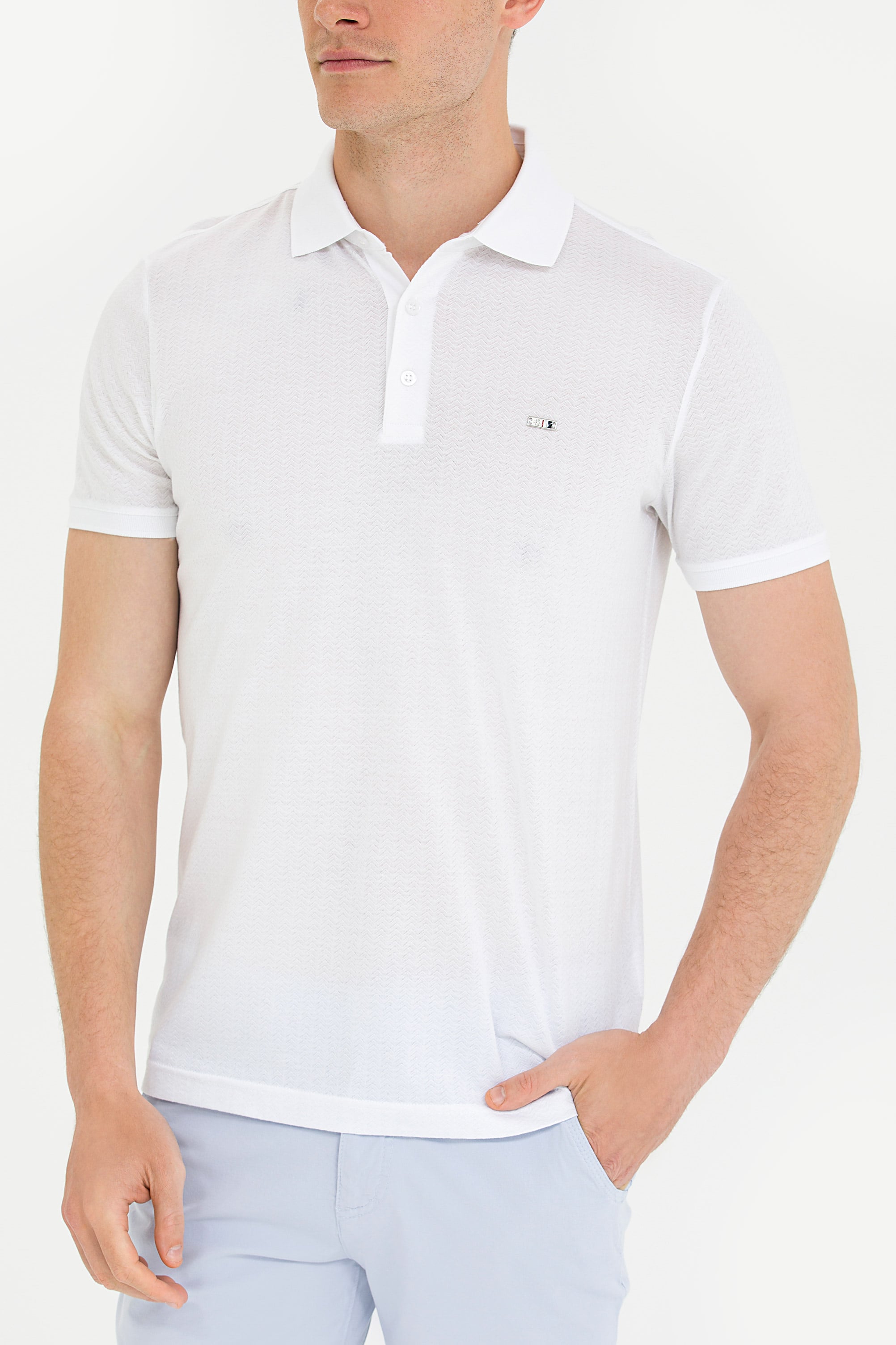Erkek Beyaz Polo Yaka Tişört - Image 6