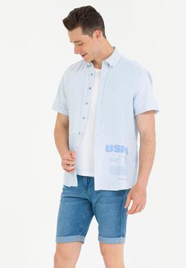 Erkek Mavi Kısa Kollu Gömlek - 50263754006