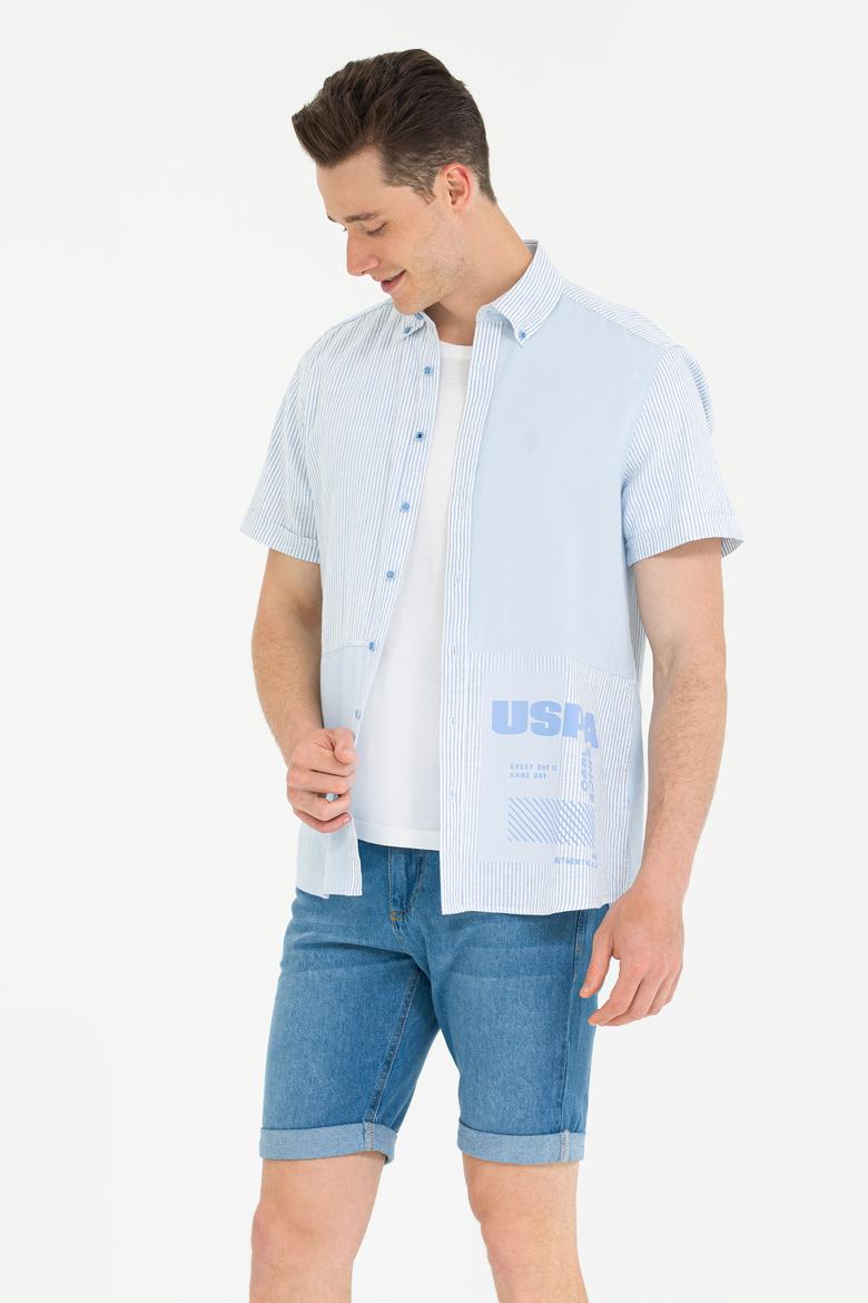 Erkek Mavi Kısa Kollu Gömlek - 50263754006