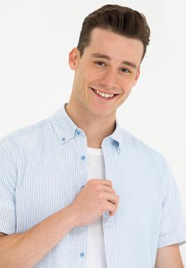 Erkek Mavi Kısa Kollu Gömlek - 50263754006