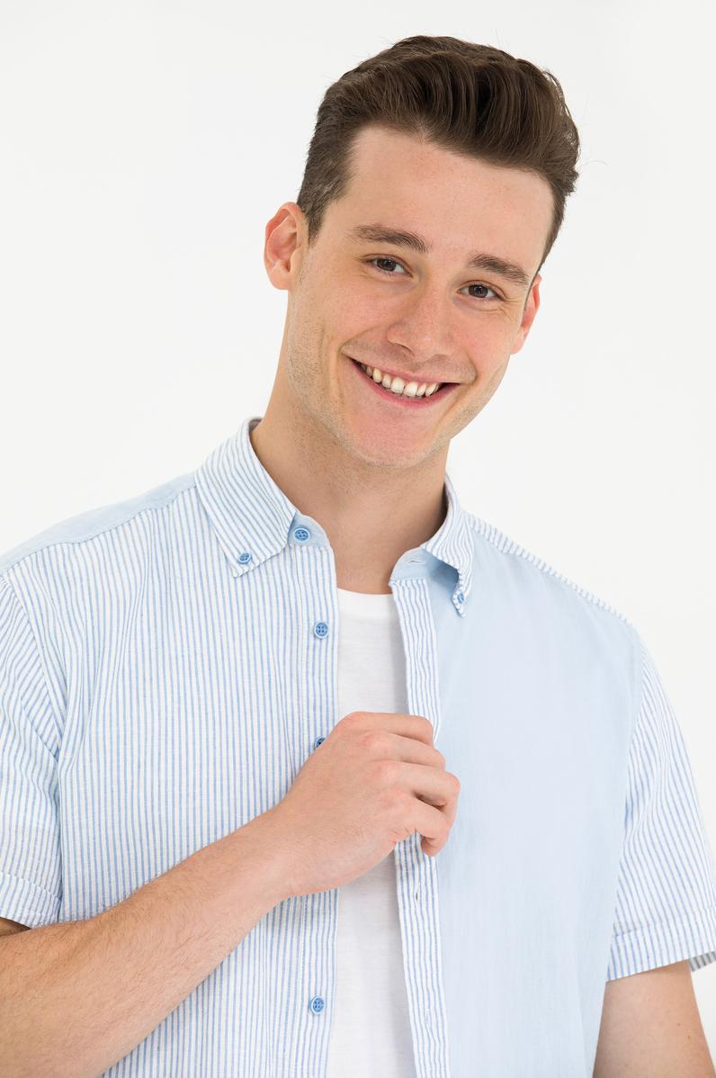 Erkek Mavi Kısa Kollu Gömlek