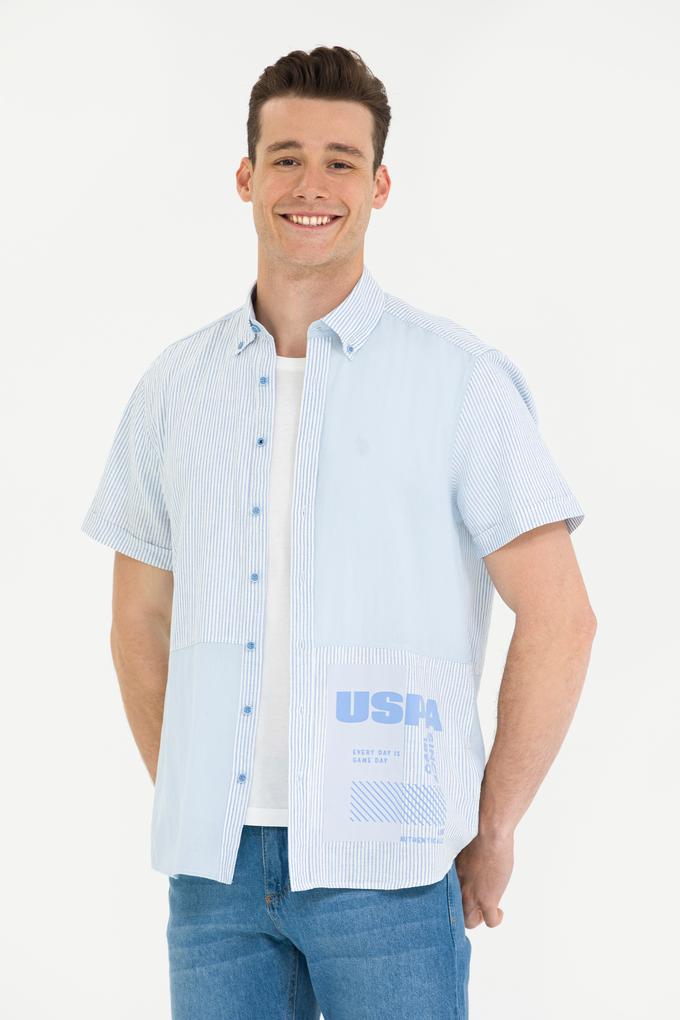 Erkek Mavi Kısa Kollu Gömlek