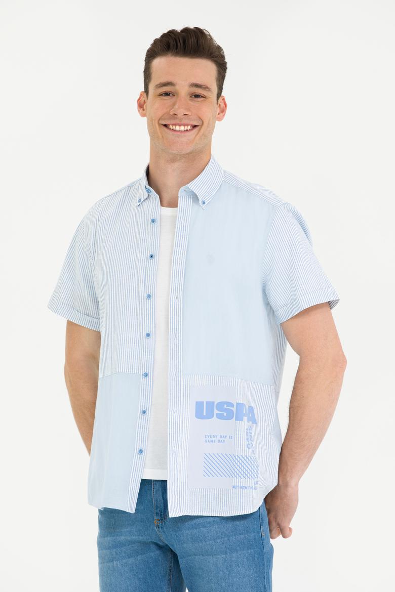 Erkek Mavi Kısa Kollu Gömlek