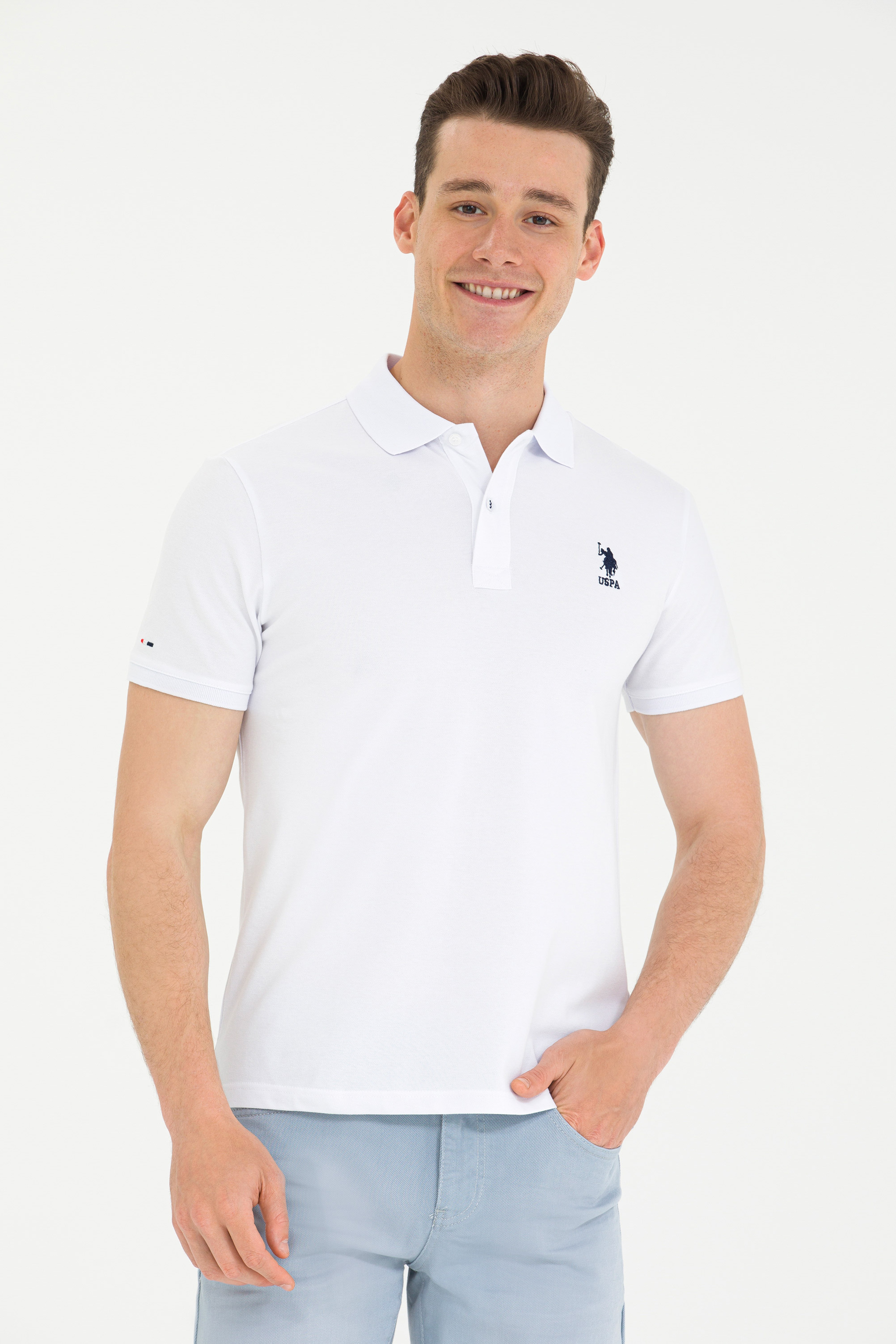 Erkek Beyaz Basic Polo Yaka Tişört
