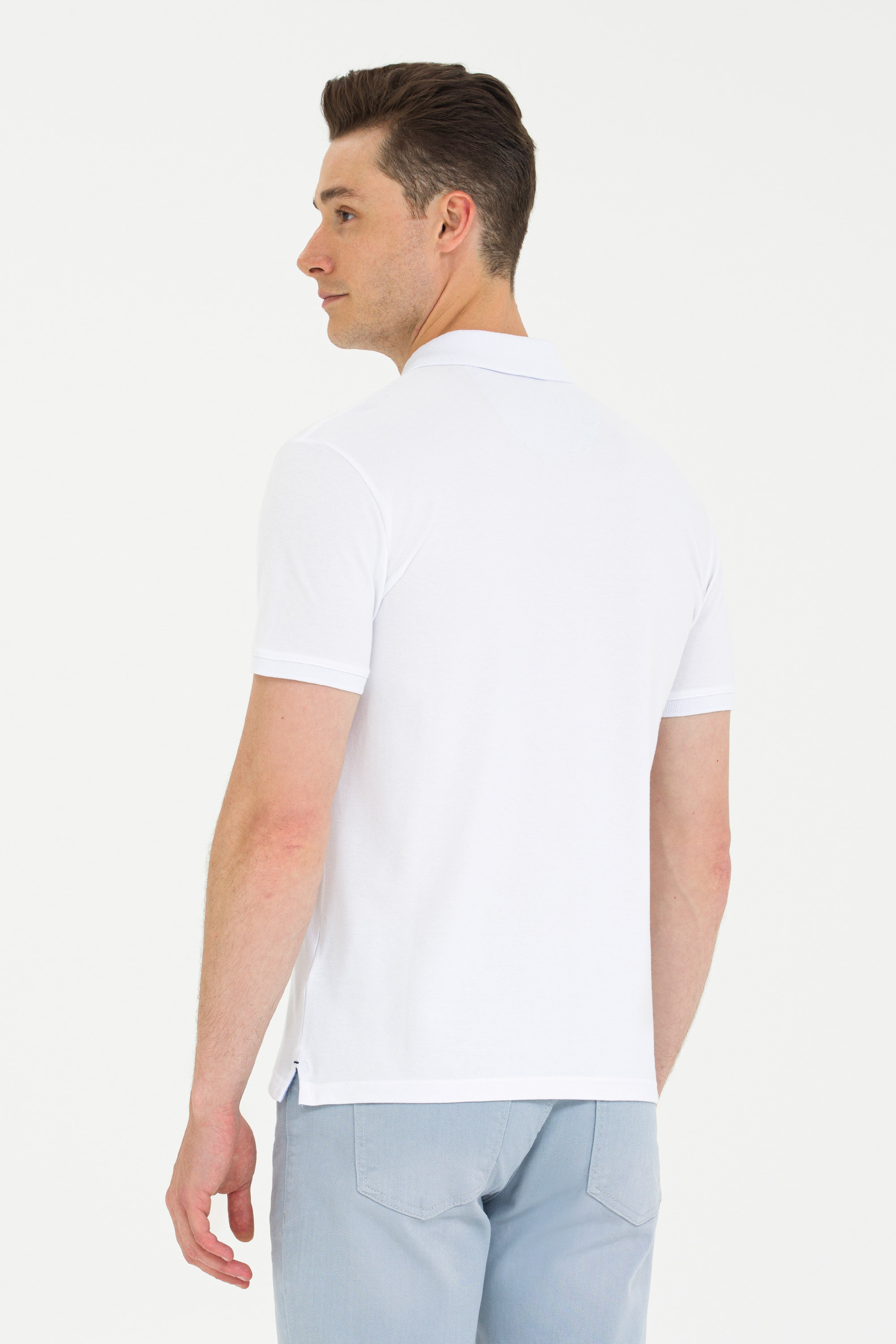 Erkek Beyaz Basic Polo Yaka Tişört - Image 5