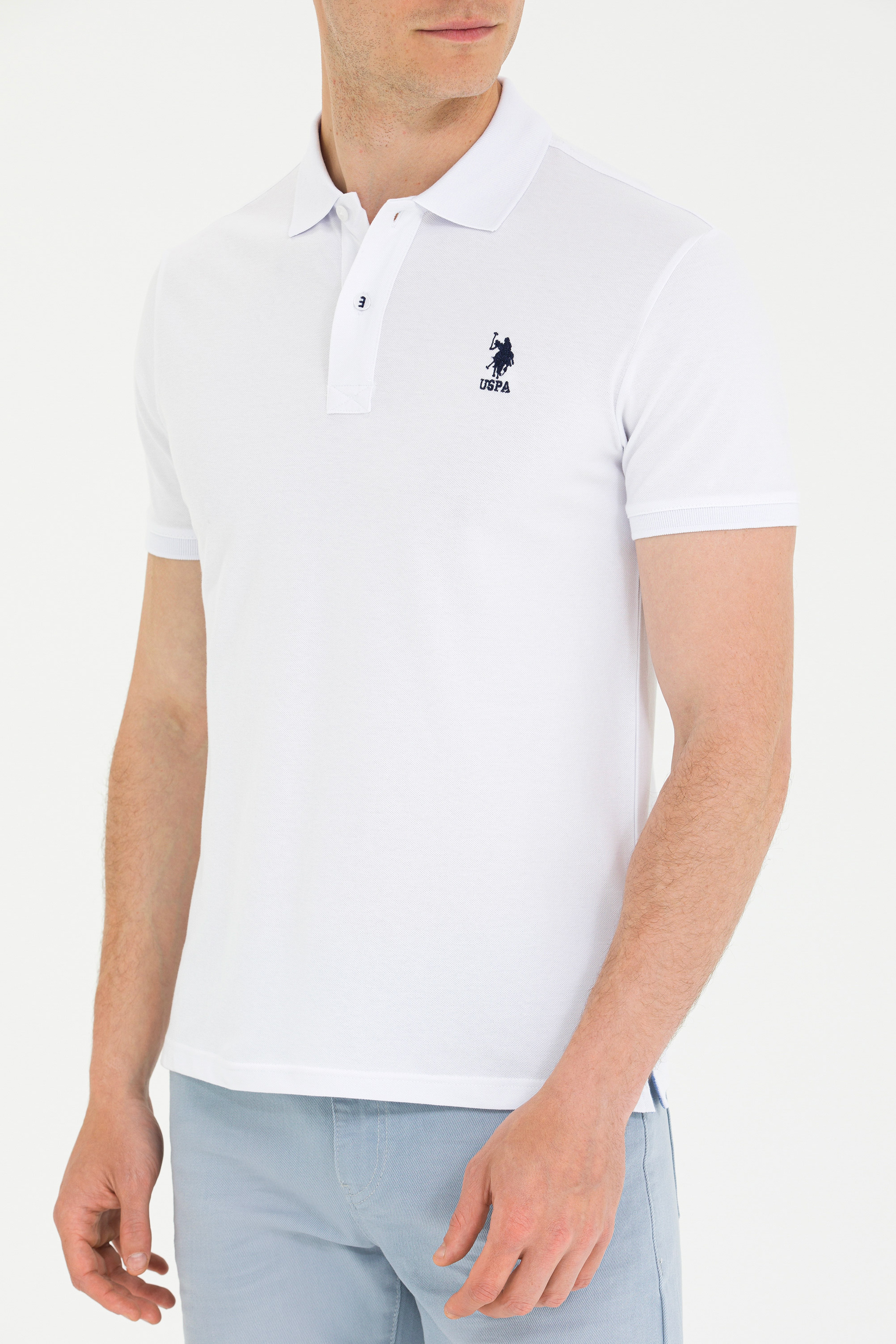 Erkek Beyaz Basic Polo Yaka Tişört