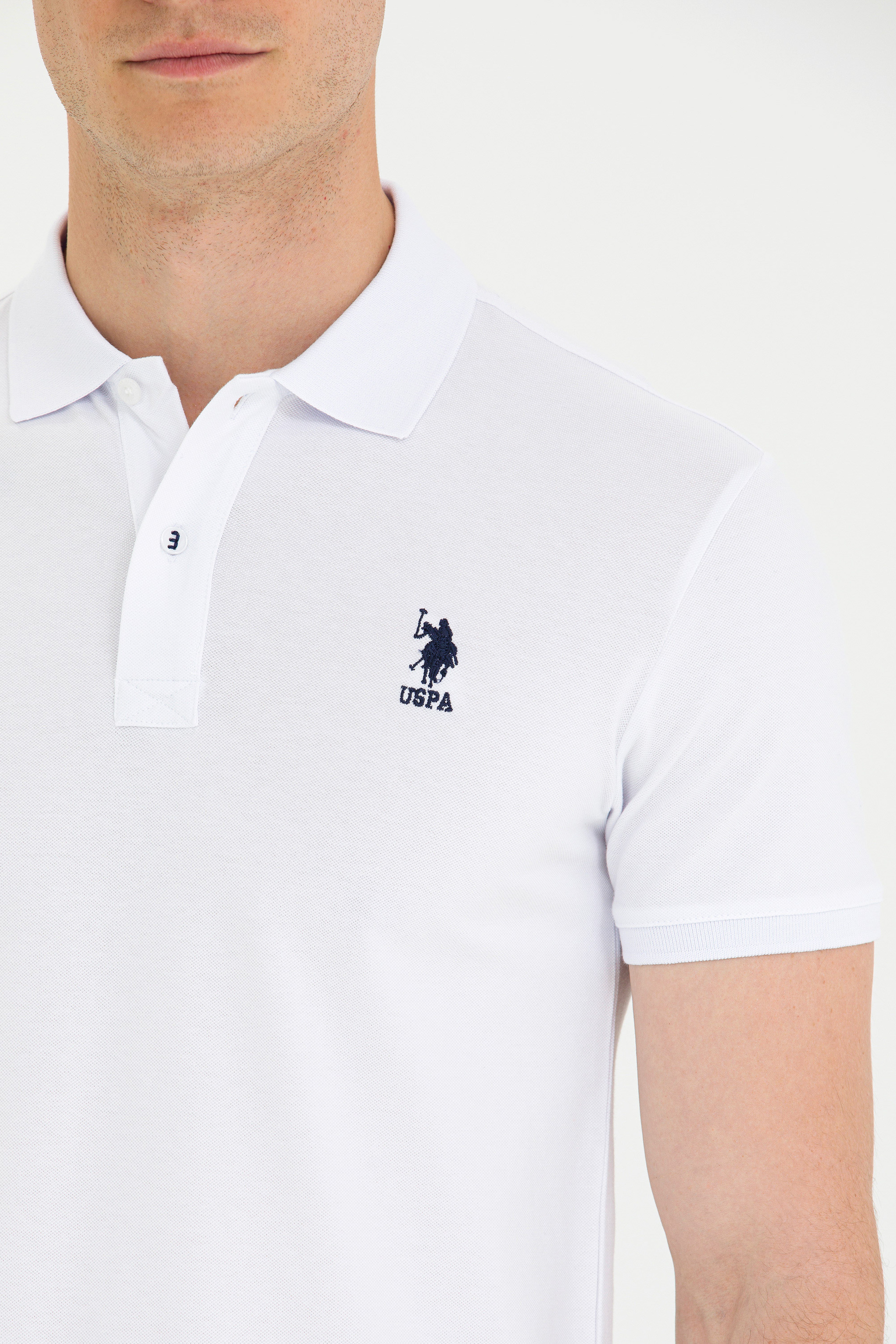 Erkek Beyaz Basic Polo Yaka Tişört - Image 7
