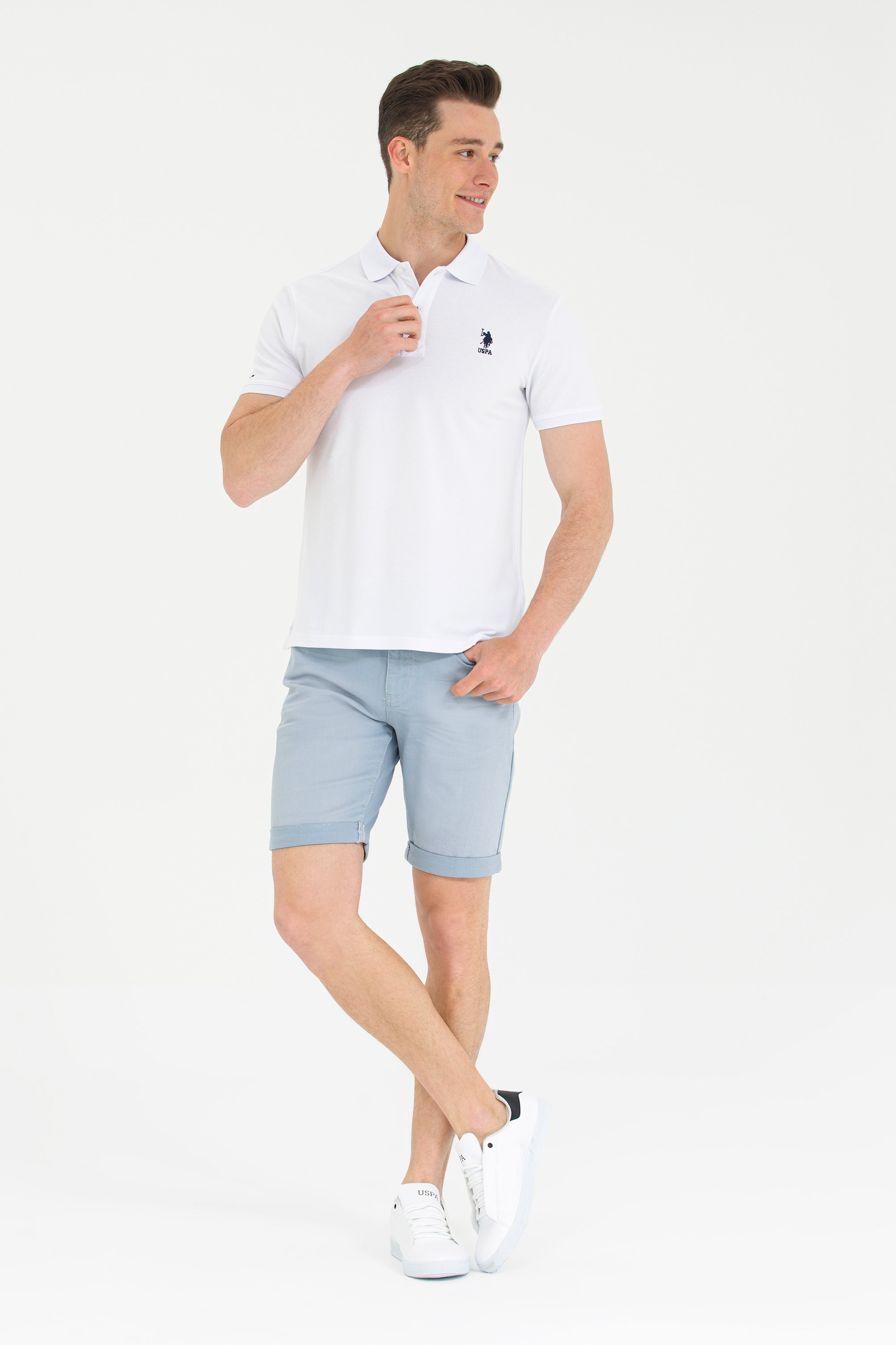 Erkek Beyaz Basic Polo Yaka Tişört - Image 4