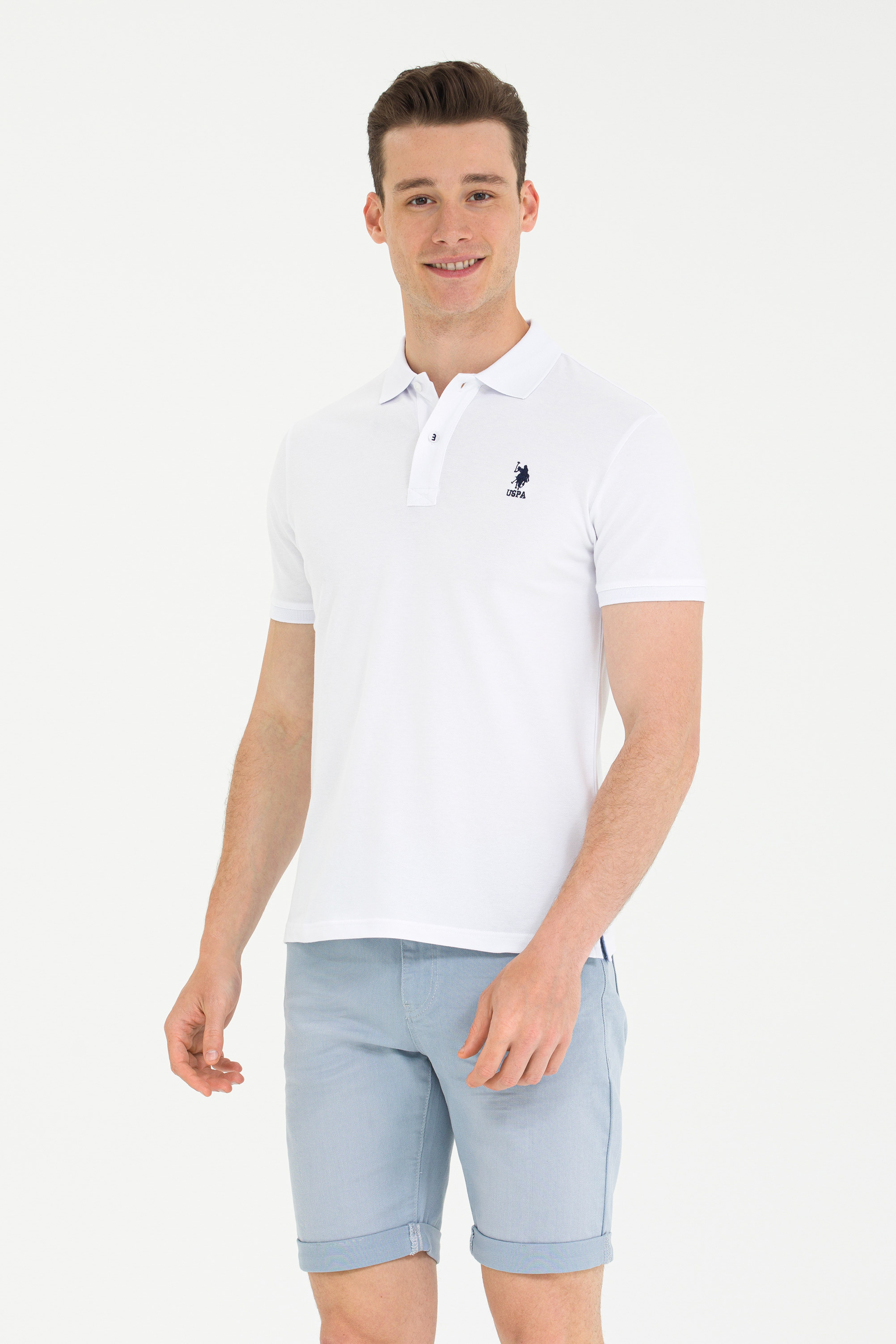 Erkek Beyaz Basic Polo Yaka Tişört - Image 1