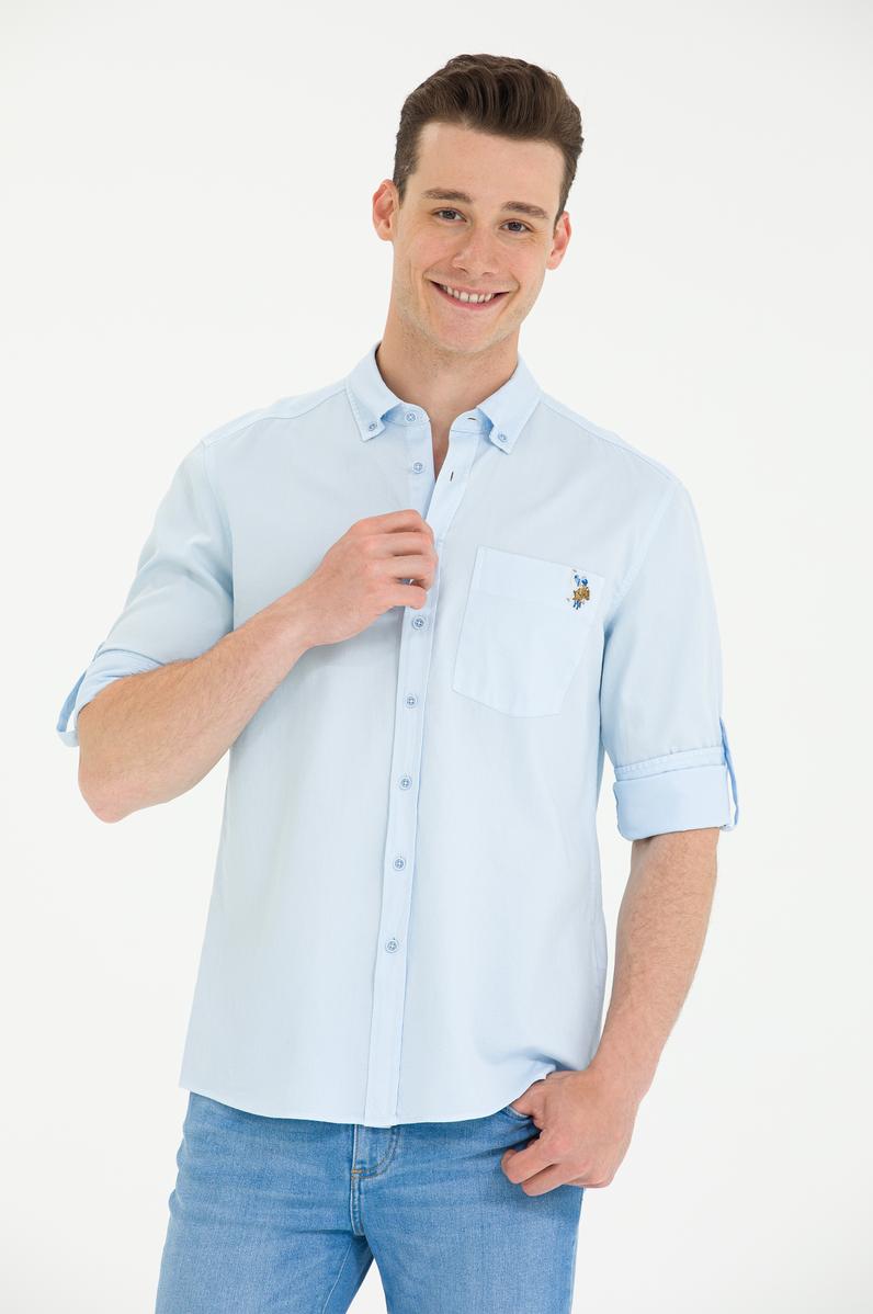 Erkek Mavi Uzun Kollu Gömlek