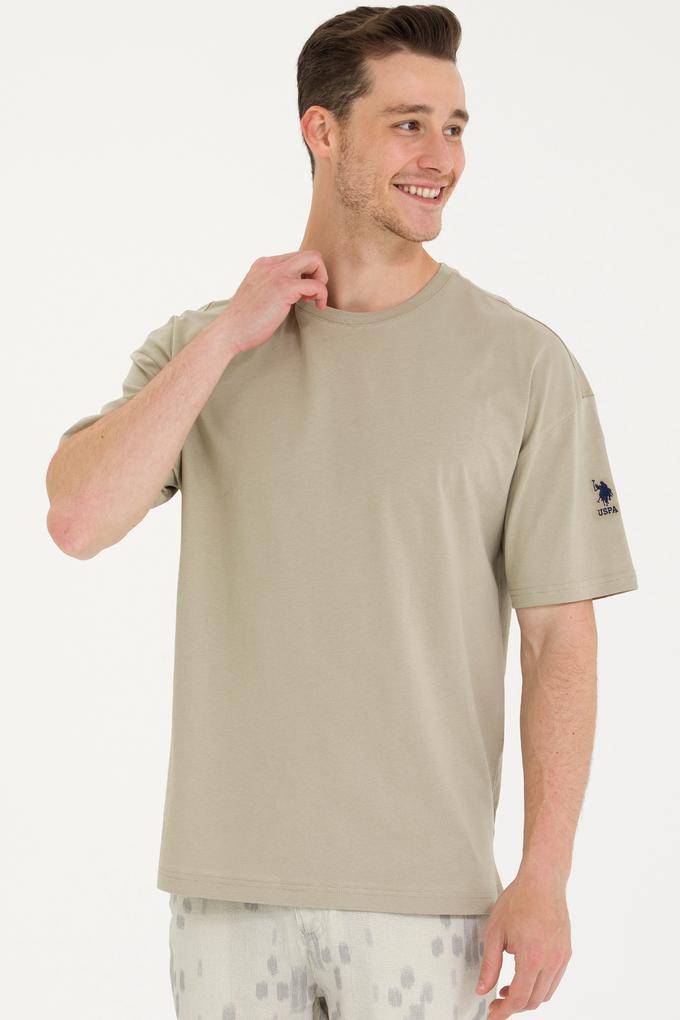 Erkek Haki Oversize Bisiklet Yaka Tişört