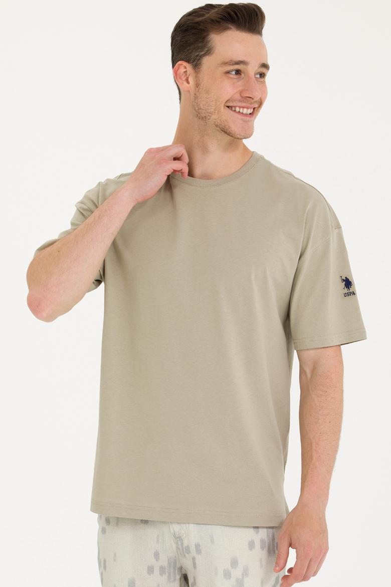 Erkek Haki Oversize Bisiklet Yaka Tişört