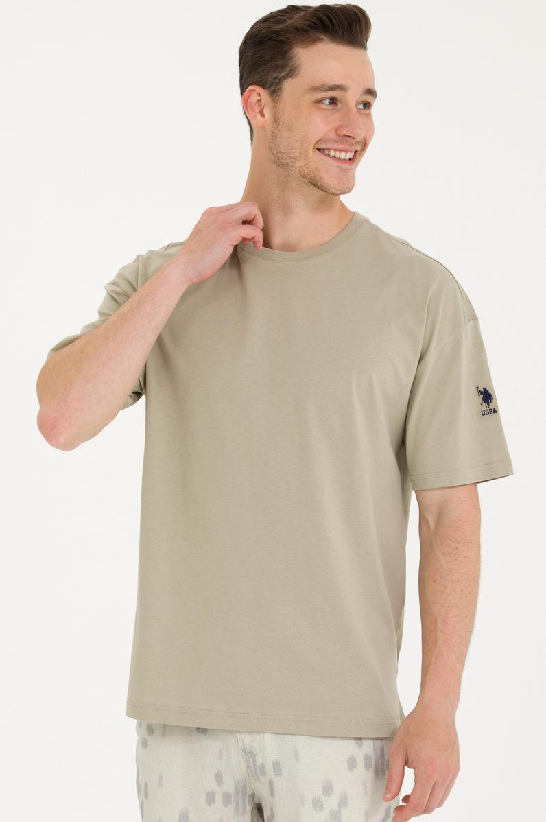 Erkek Haki Oversize Bisiklet Yaka Tişört