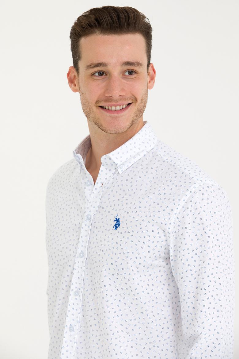 Erkek Saks Baskılı Beyaz Gömlek - 50265620010