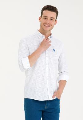 Erkek Saks Baskılı Beyaz Gömlek - 50265620018