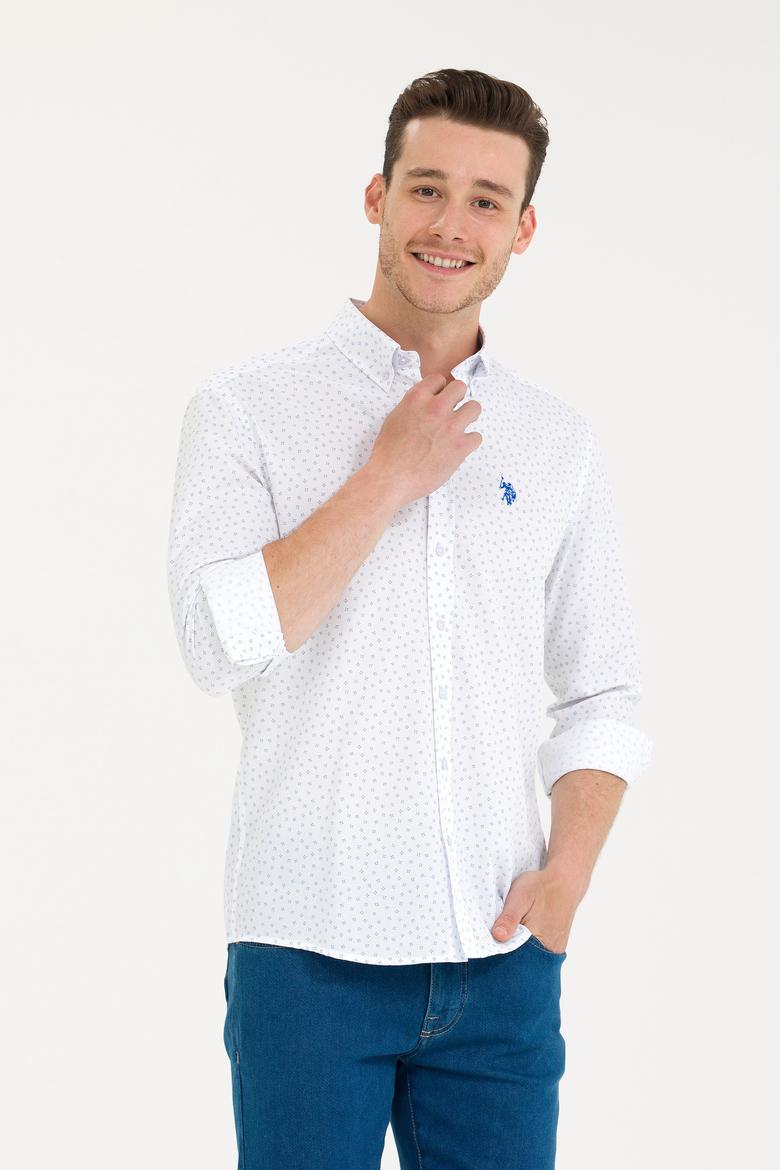 Erkek Saks Baskılı Beyaz Gömlek - 50265620018