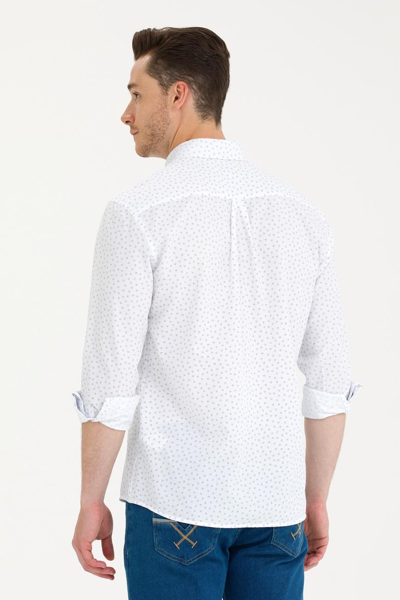 Erkek Saks Baskılı Beyaz Gömlek - 50265620018