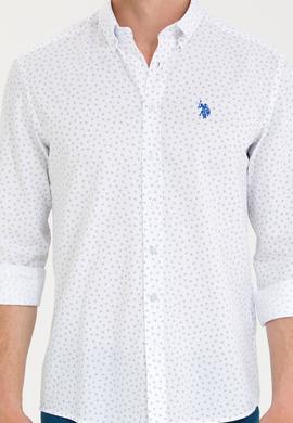 Erkek Saks Baskılı Beyaz Gömlek - 50265620018