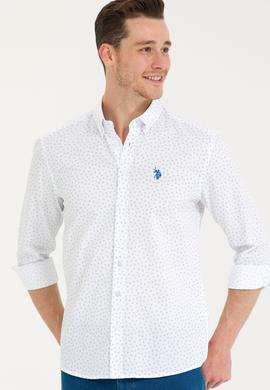 Erkek Saks Baskılı Beyaz Gömlek - 50265620018