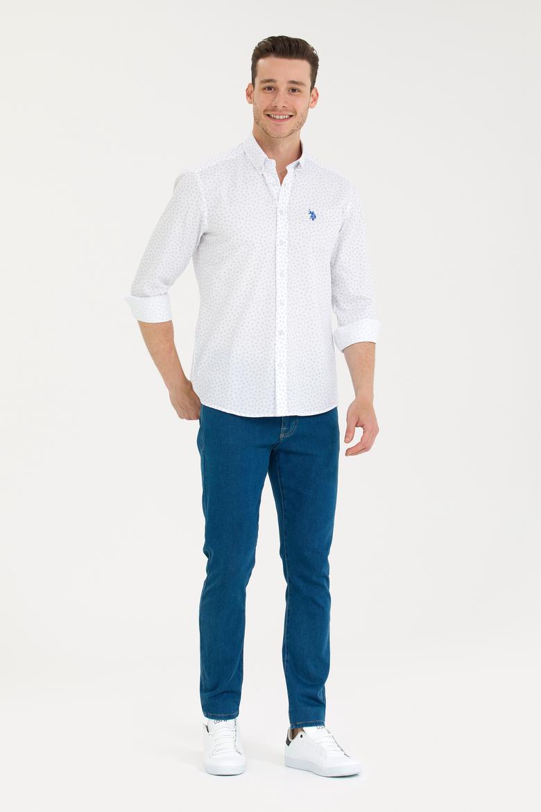 Erkek Saks Baskılı Beyaz Gömlek - 50265620018