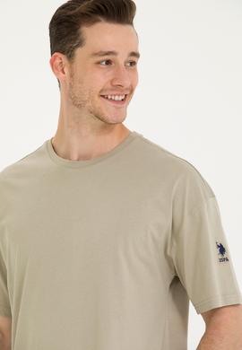 Erkek Haki Oversize Bisiklet Yaka Tişört - 50264917038