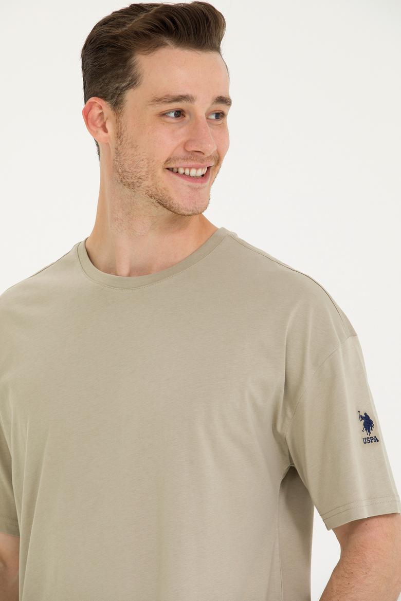 Erkek Haki Oversize Bisiklet Yaka Tişört - 50264917038