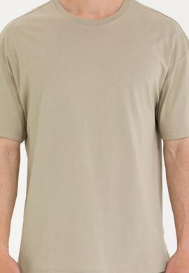 Erkek Haki Oversize Bisiklet Yaka Tişört - 50264917038