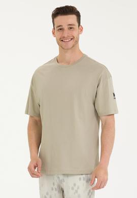 Erkek Haki Oversize Bisiklet Yaka Tişört - 50264917038